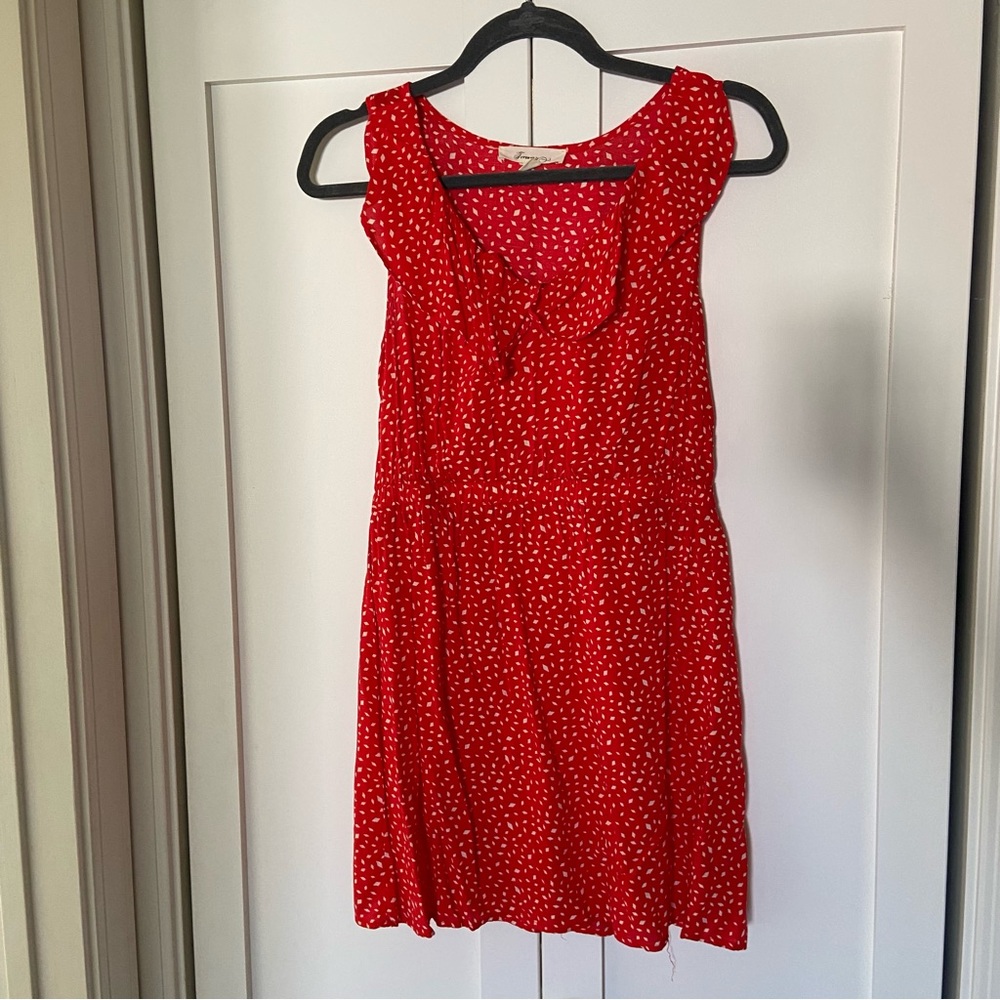 Red and white mini dress, forever 21, ruffled collar, elastic waist